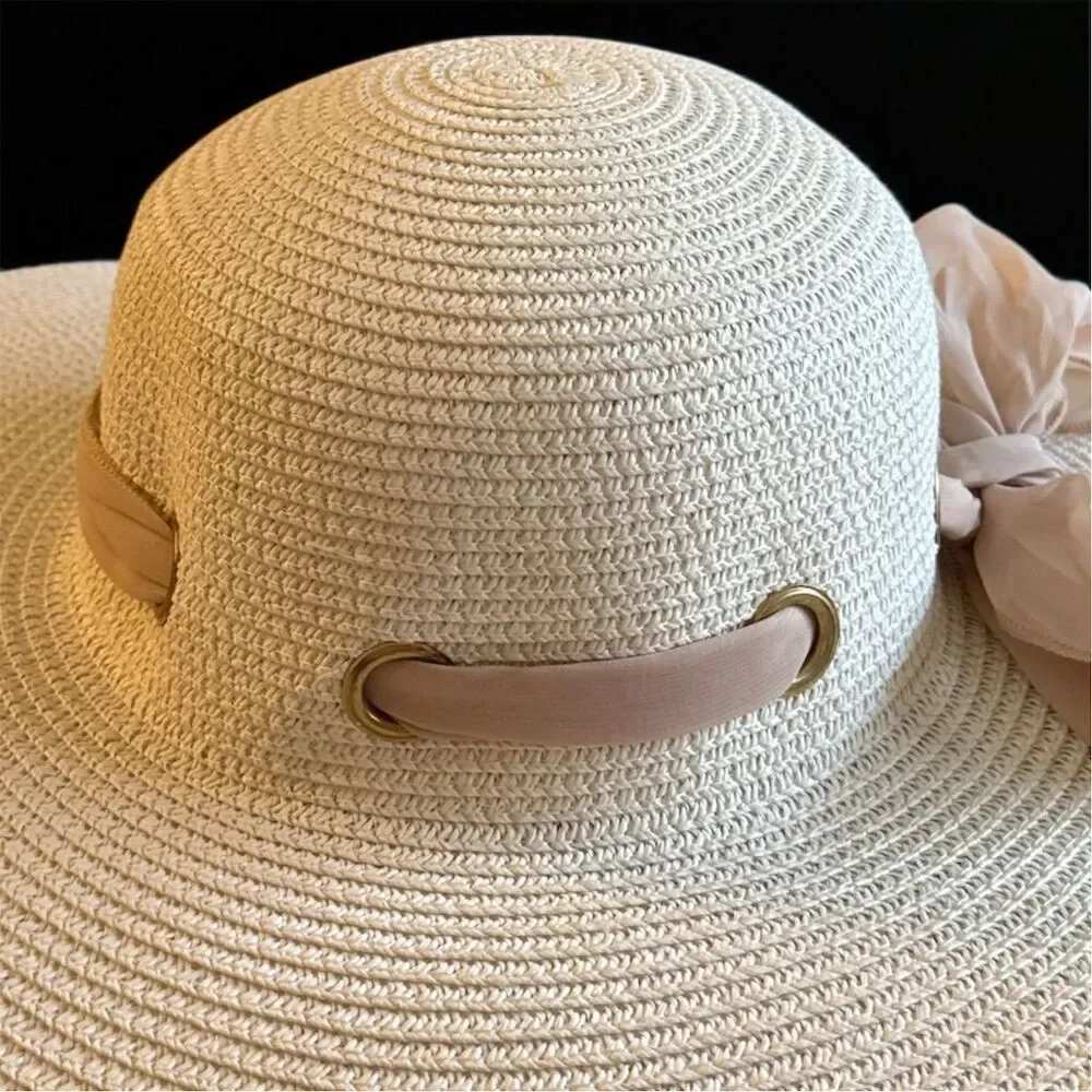 Amazon Women's Ivory Wide Brim Sun Hat w/ Changeable Scarf Medium